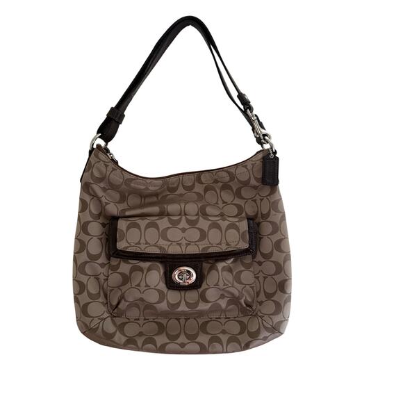 Coach Penelope Convertible Signature Sateen Brown Khaki Hobo Bag Purse F19232 - Picture 8 of 14
